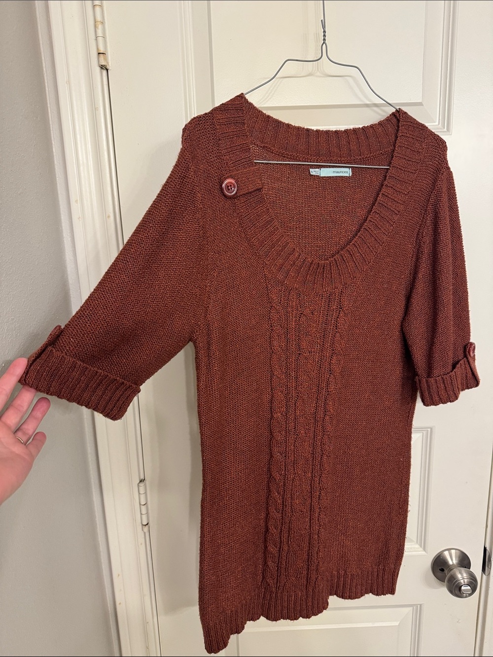 Maurices Rust Cable-Front Scoop Neck Sweater